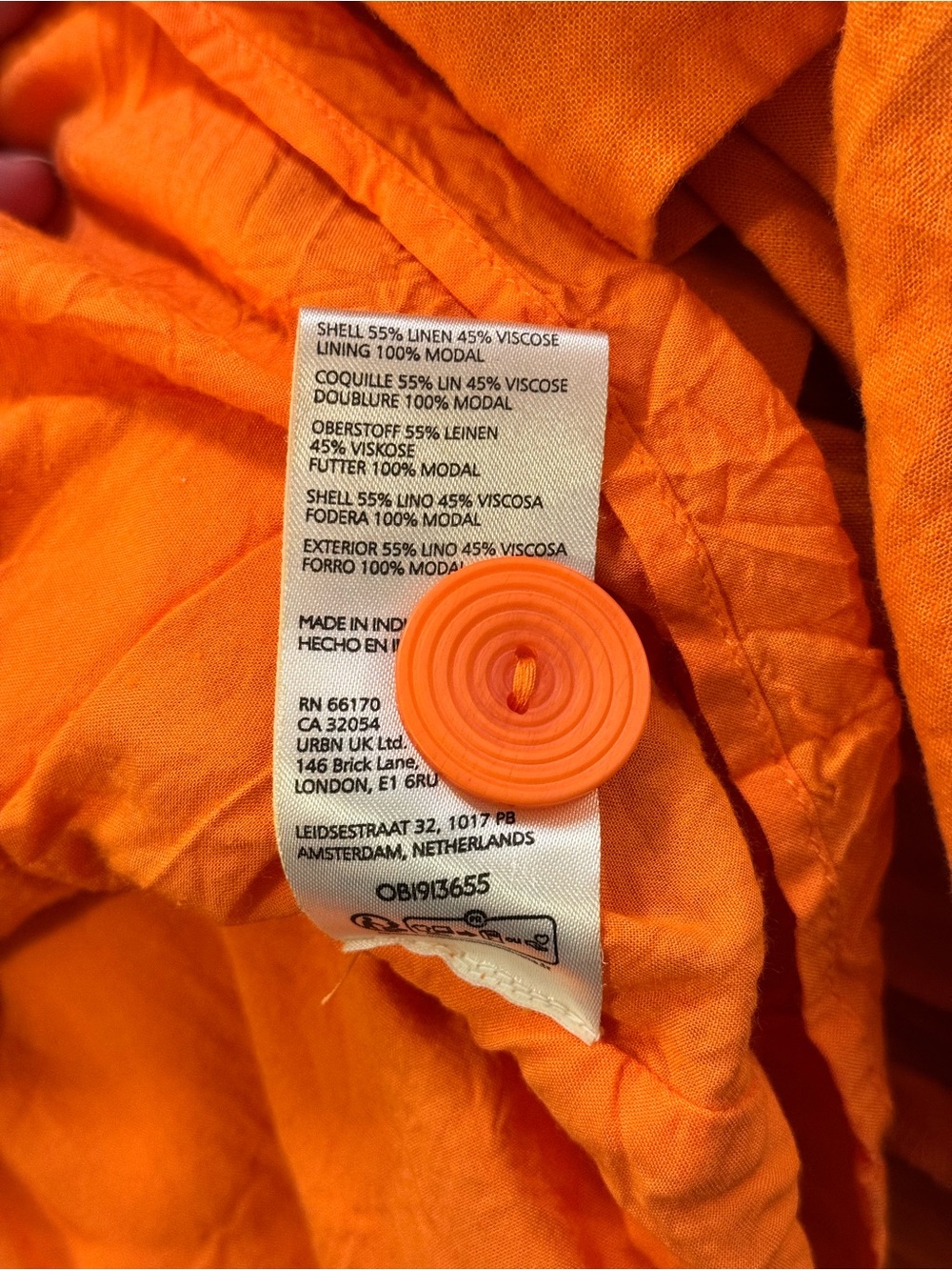 By Anthropologie Reneé Flutter-Sleeve Orange Linen Button-Front Midi Dress - XL - Picture 3 of 10